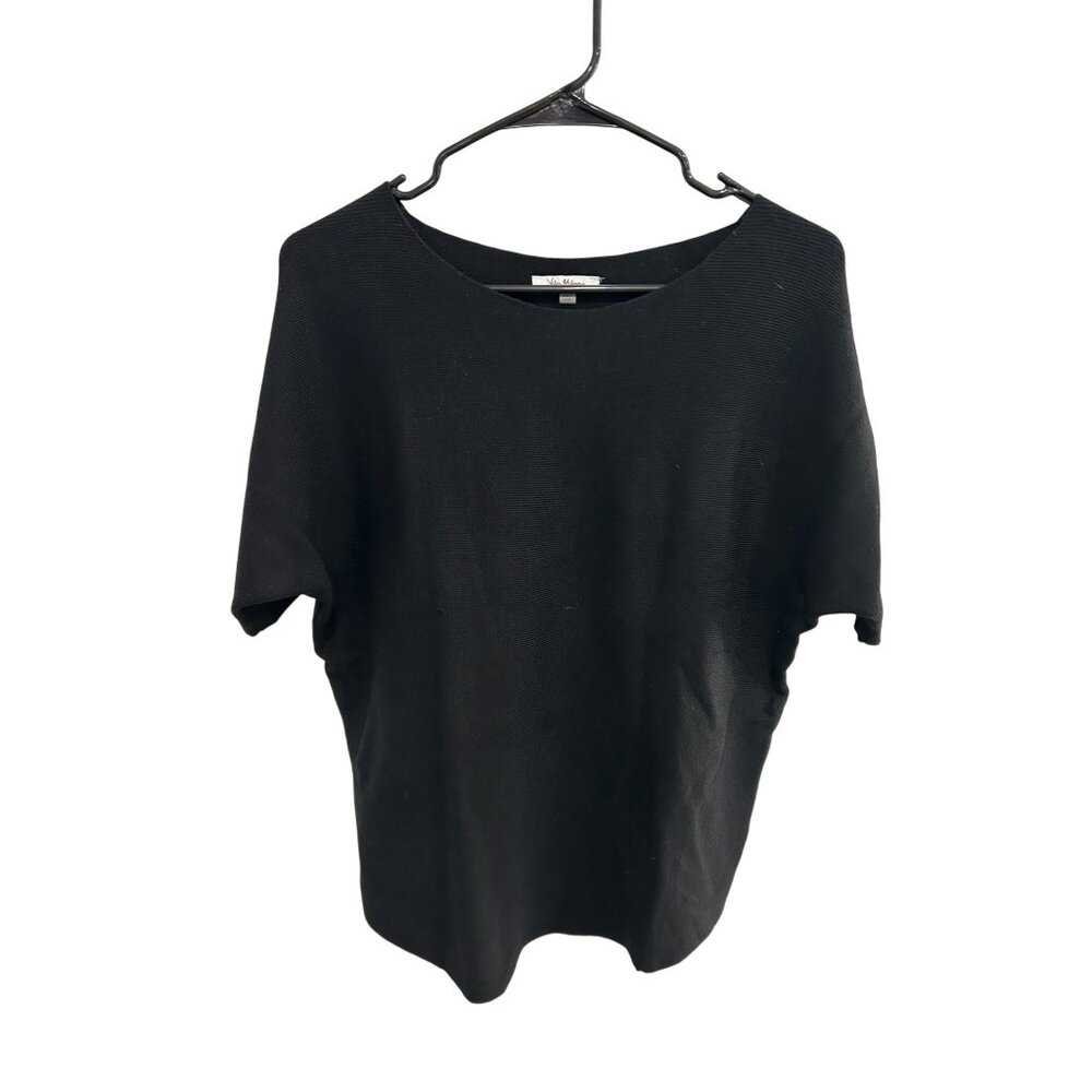 Vita Milano Womens Black Short Sleeve Button Back Casual Top Size Medium